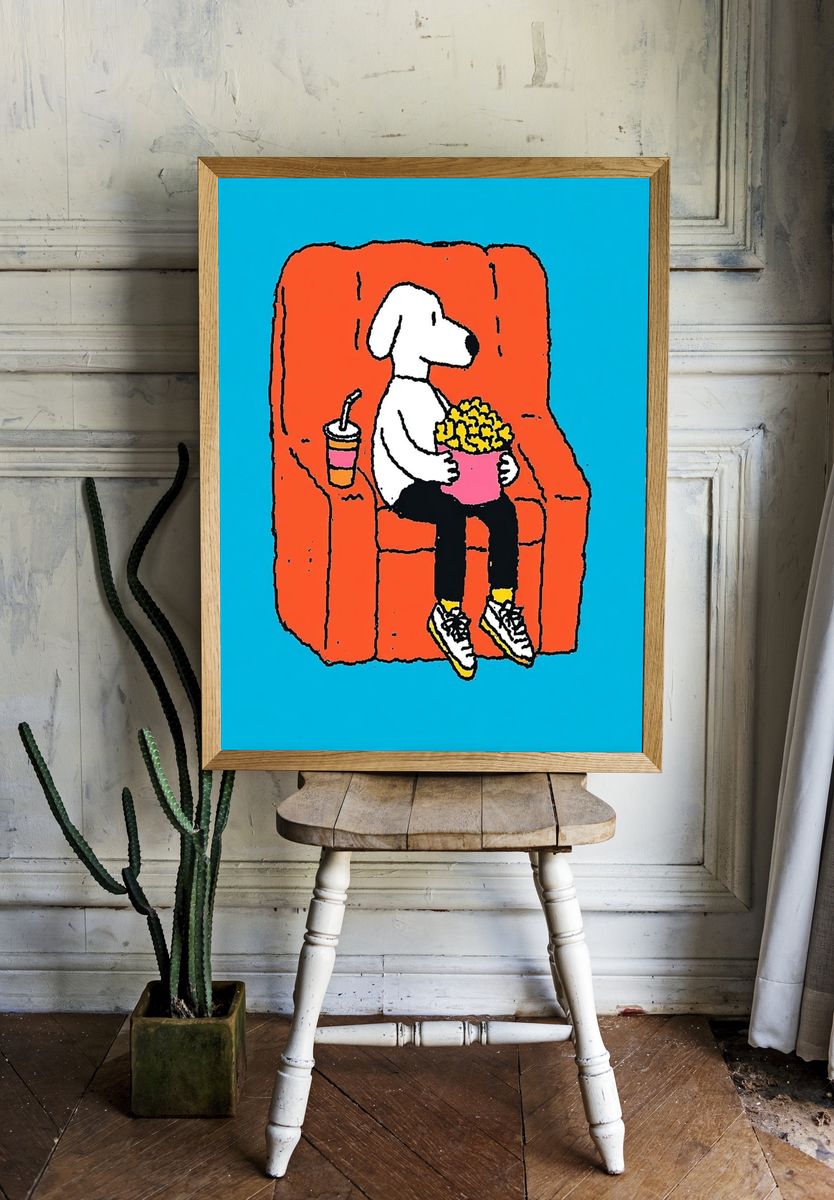 Pop Art Dog on Chair Poster. — room view 1