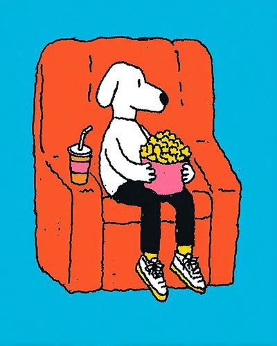 Pop Art Dog on Chair Poster. poster