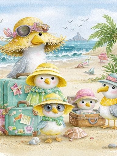 Beach Birds Watercolor Poster. poster — illustration art