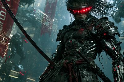 Cyber Samurai Neon Poster. poster print