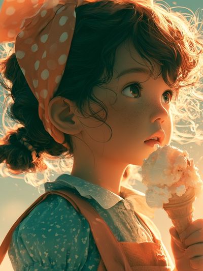 Ice Cream Girl Illustration Poster.