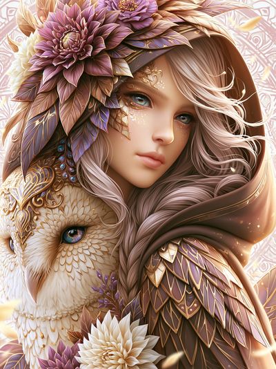 Fantasy Girl and Owl Illustration Poster. poster print