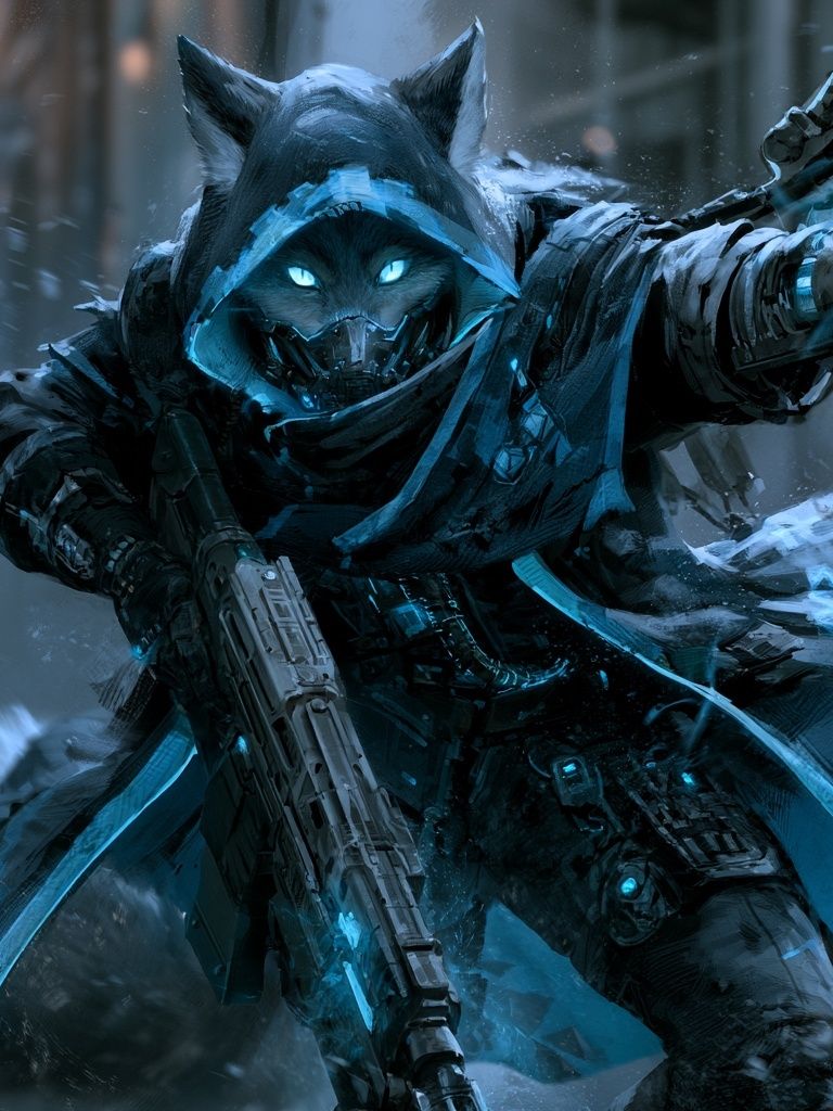 Cyber Wolf Assassin Digital Art Print. poster detail