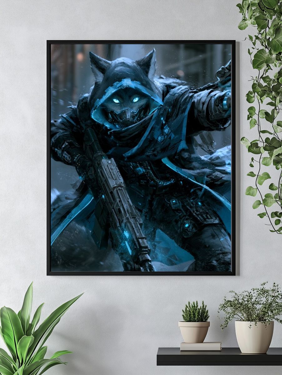 Cyber Wolf Assassin Digital Art Print. — room view 4