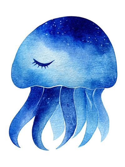 Sleeping Jellyfish Watercolor Poster. poster print