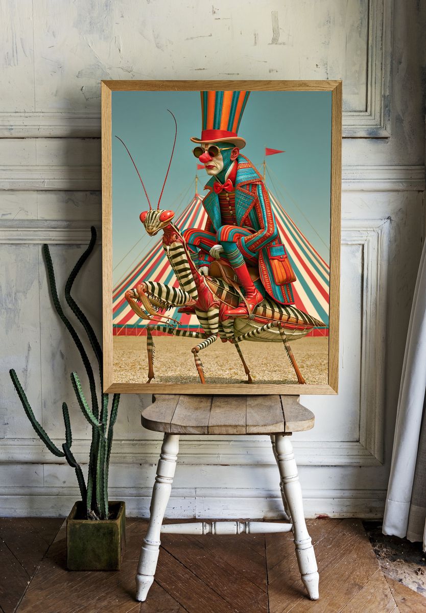 Surreal Circus Rider Illustration Poster. — room view 1