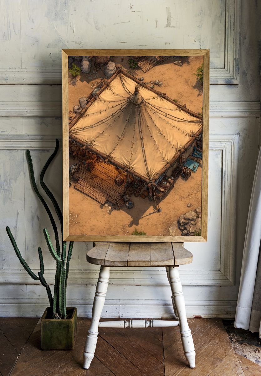 Desert Camp Aerial Illustration Print. room preview