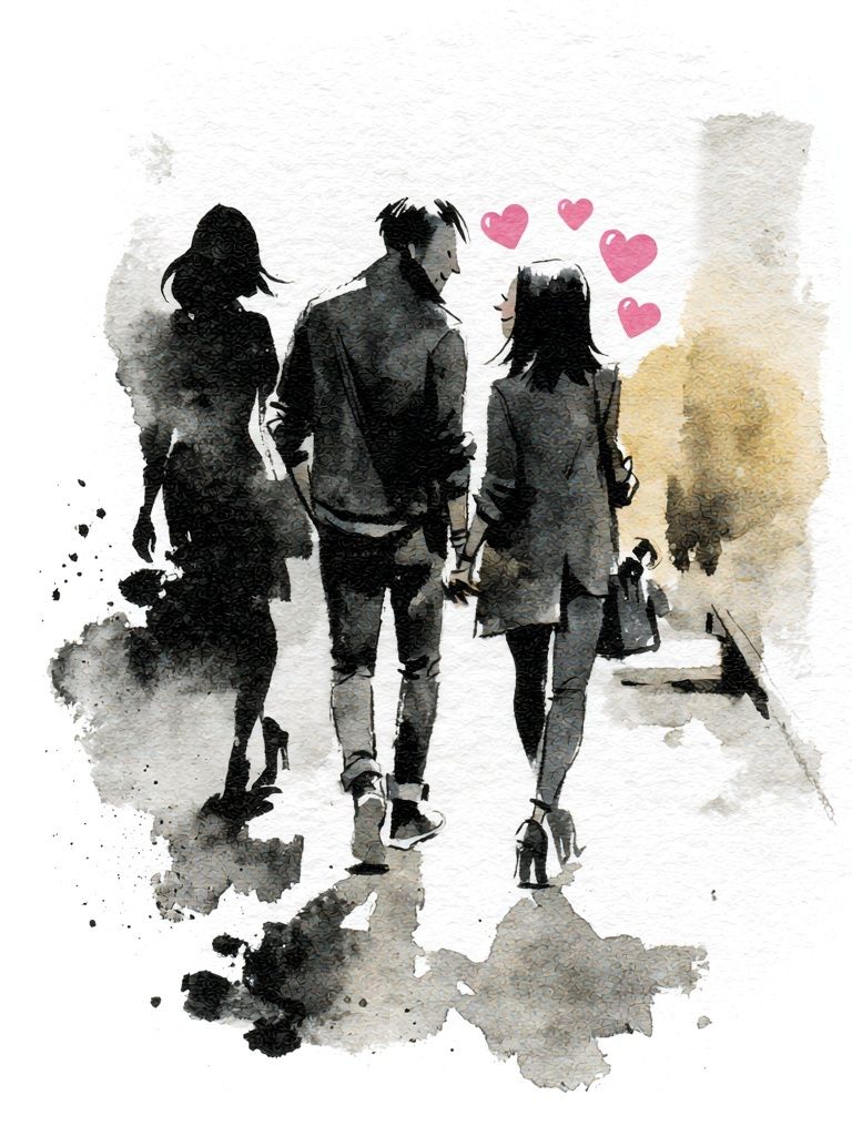 Watercolor Couple Walk Poster. poster — illustration art