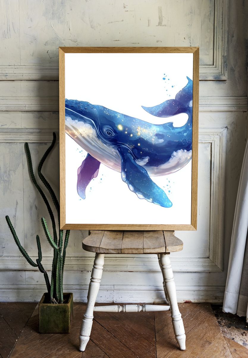 Celestial Whale Digital Art Poster room preview