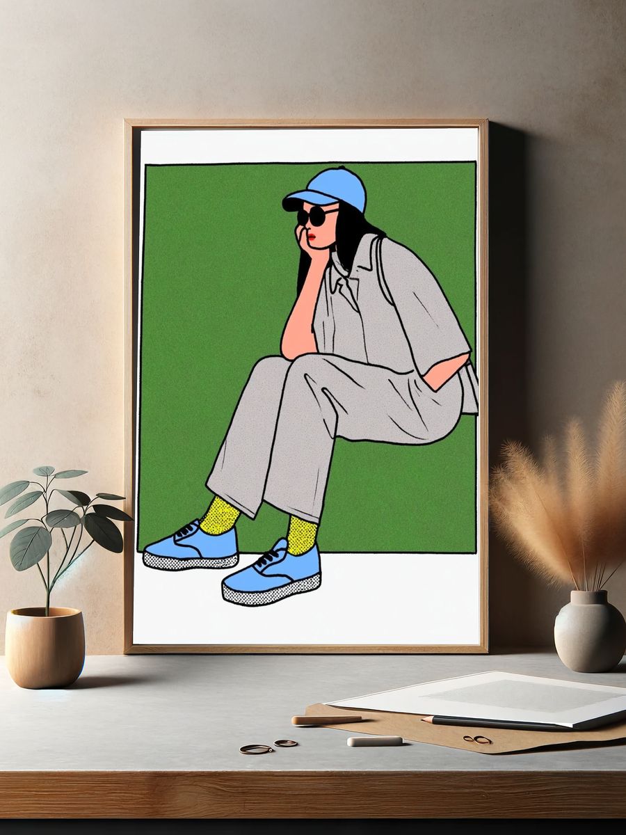 Seated Woman Illustration Poster. — room view 2