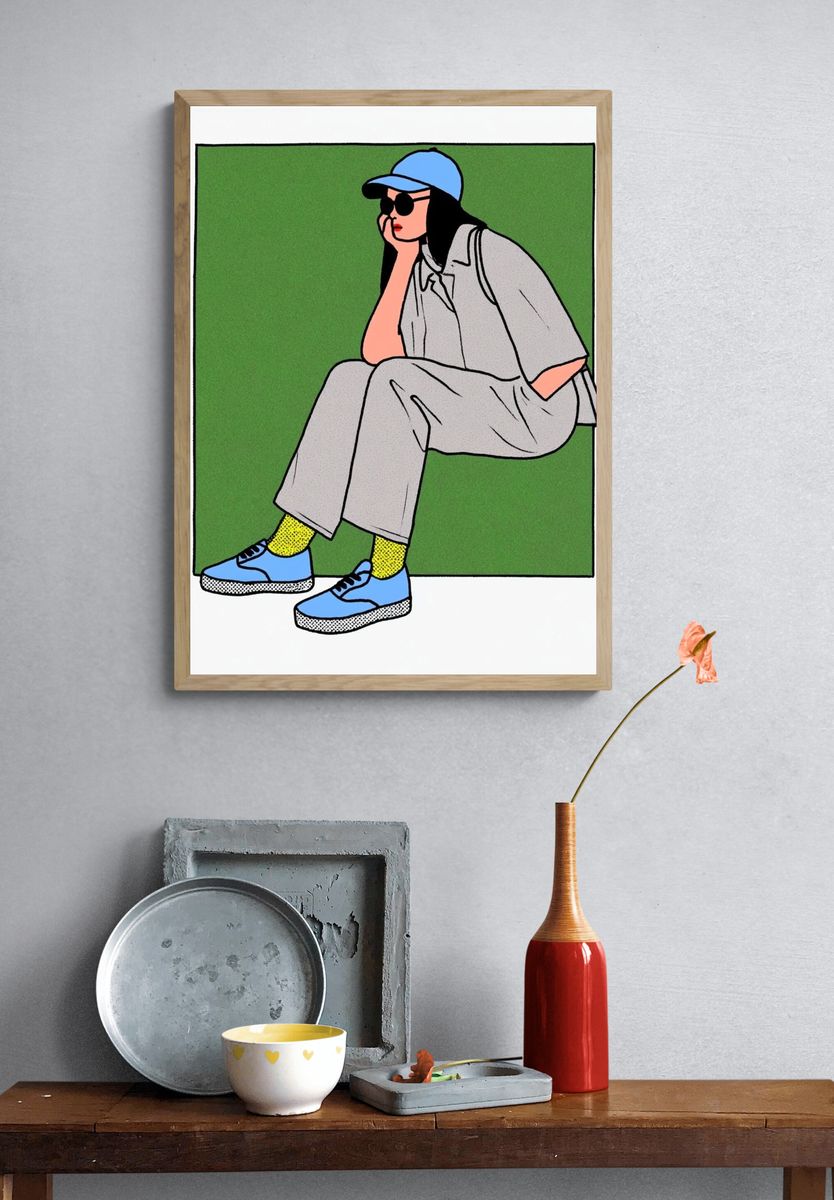 Seated Woman Illustration Poster. — room view 3