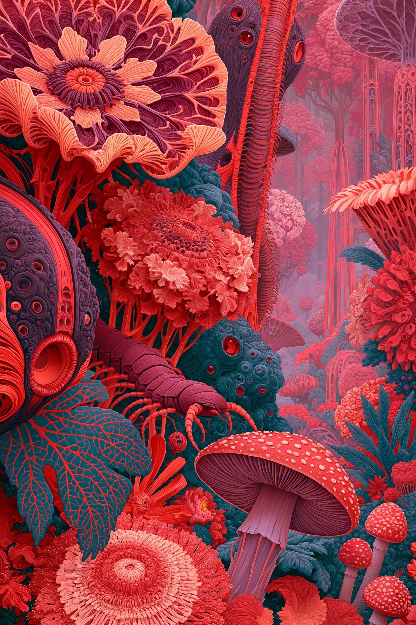 Surreal Mushroom Forest Illustration Poster. poster detail