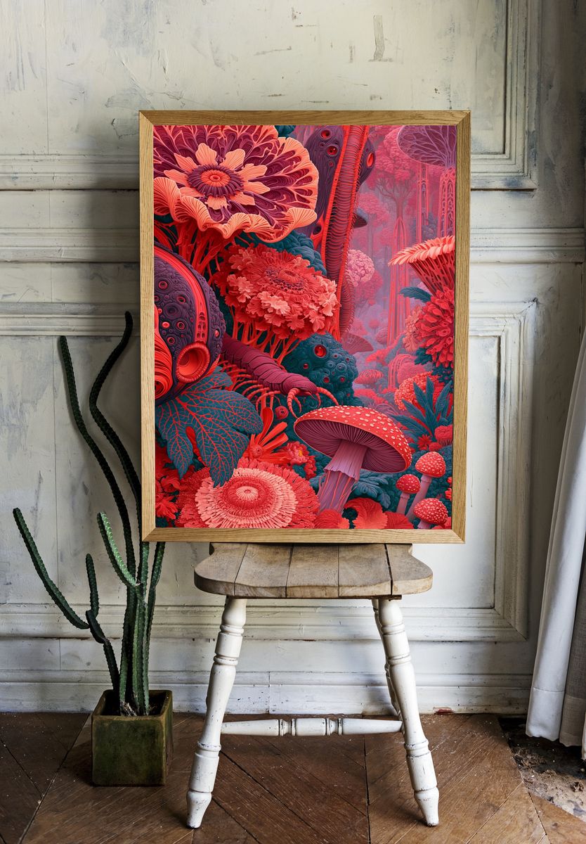 Surreal Mushroom Forest Illustration Poster. room preview
