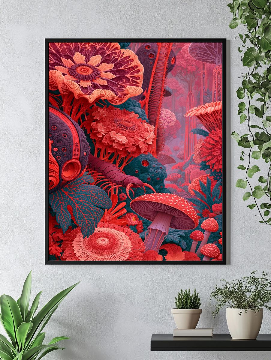 Surreal Mushroom Forest Illustration Poster. — room view 4