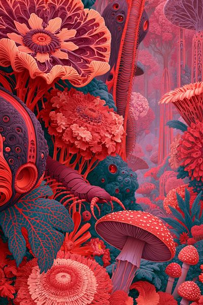 Surreal Mushroom Forest Illustration Poster.