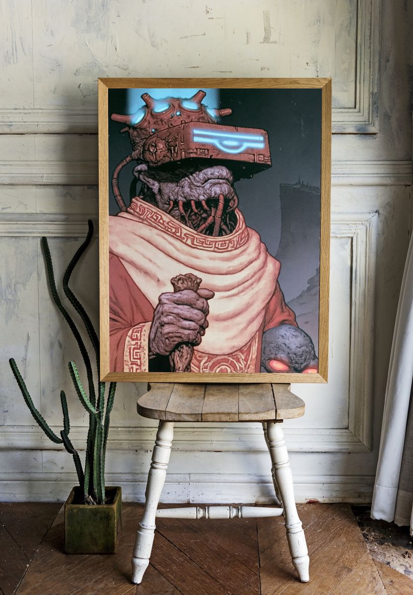 Cyber Shaman Skull Illustration Poster. room preview