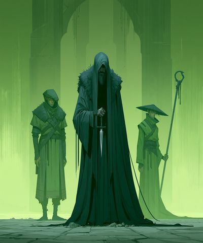 Green Hooded Guardians Illustration Poster. poster print