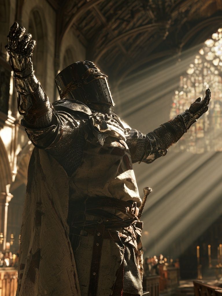 Knight in Cathedral Light Poster. poster detail