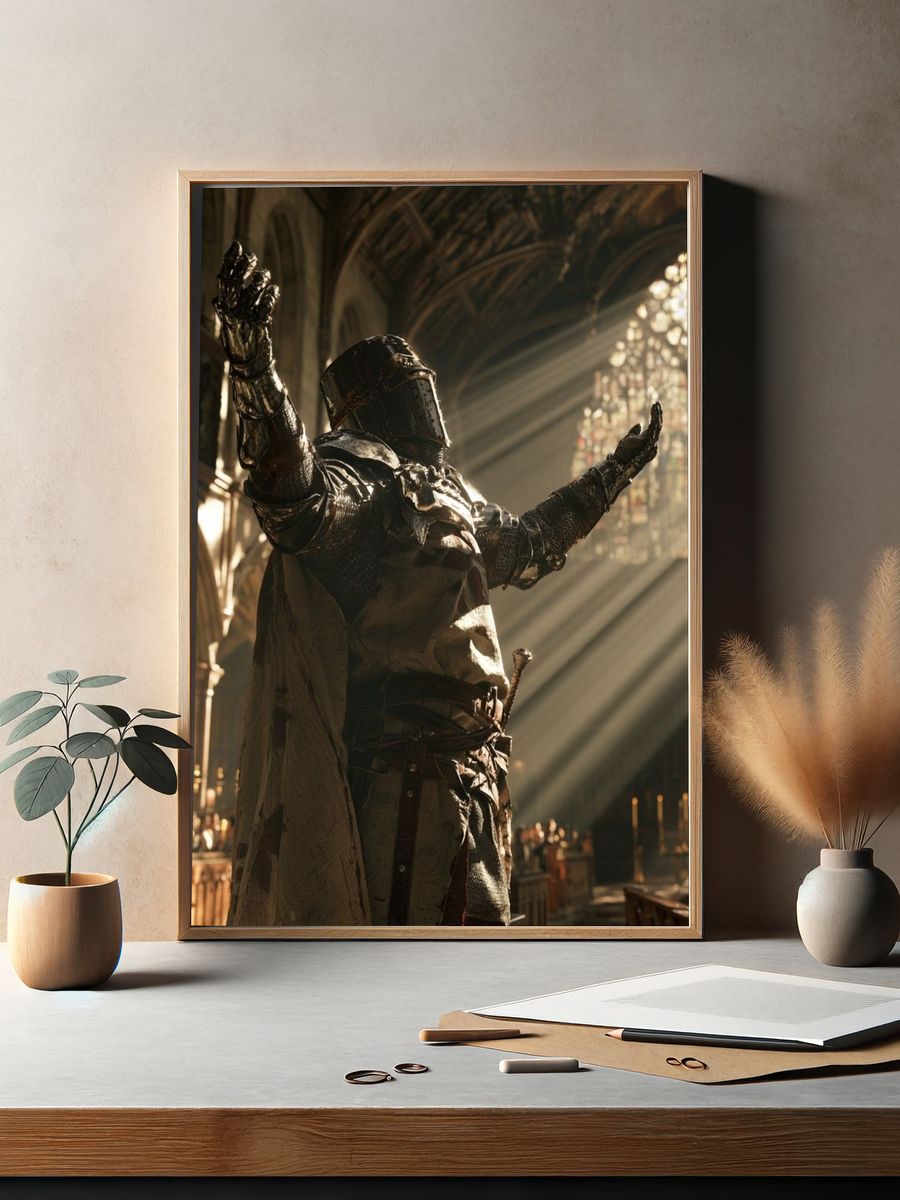 Knight in Cathedral Light Poster. — room view 2