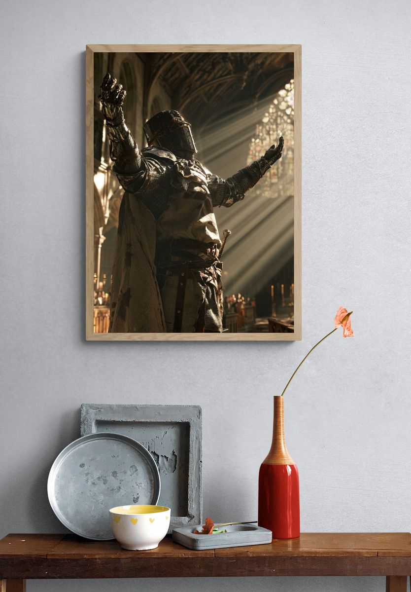 Knight in Cathedral Light Poster. — room view 3