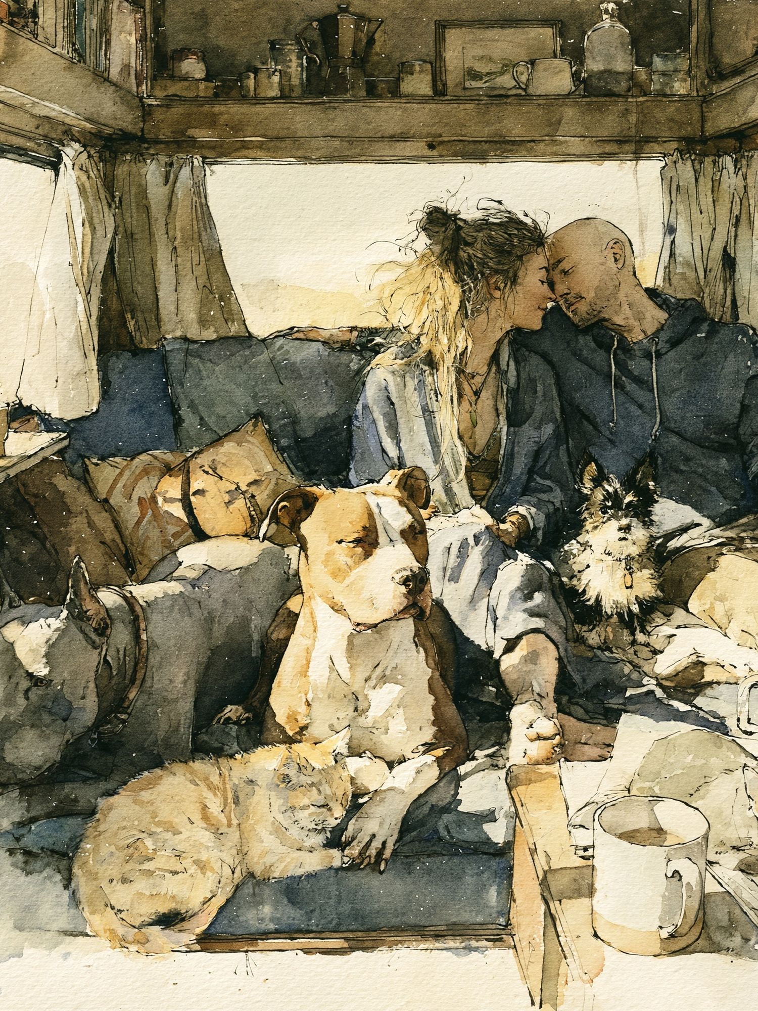 Cozy Van Life with Dogs Print. poster detail
