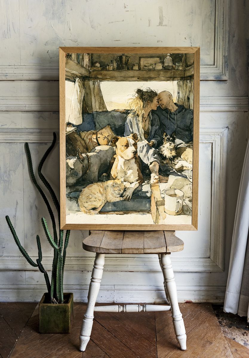 Cozy Van Life with Dogs Print. — room view 1