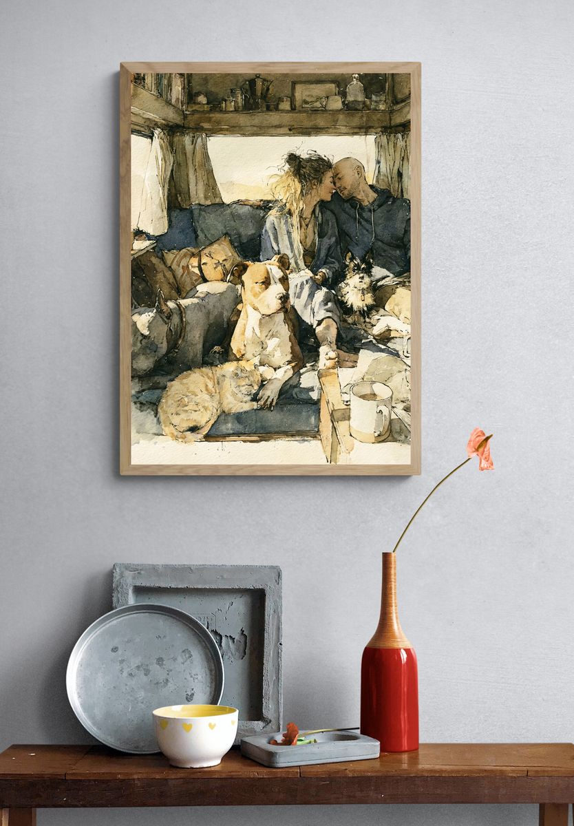 Cozy Van Life with Dogs Print. — room view 3