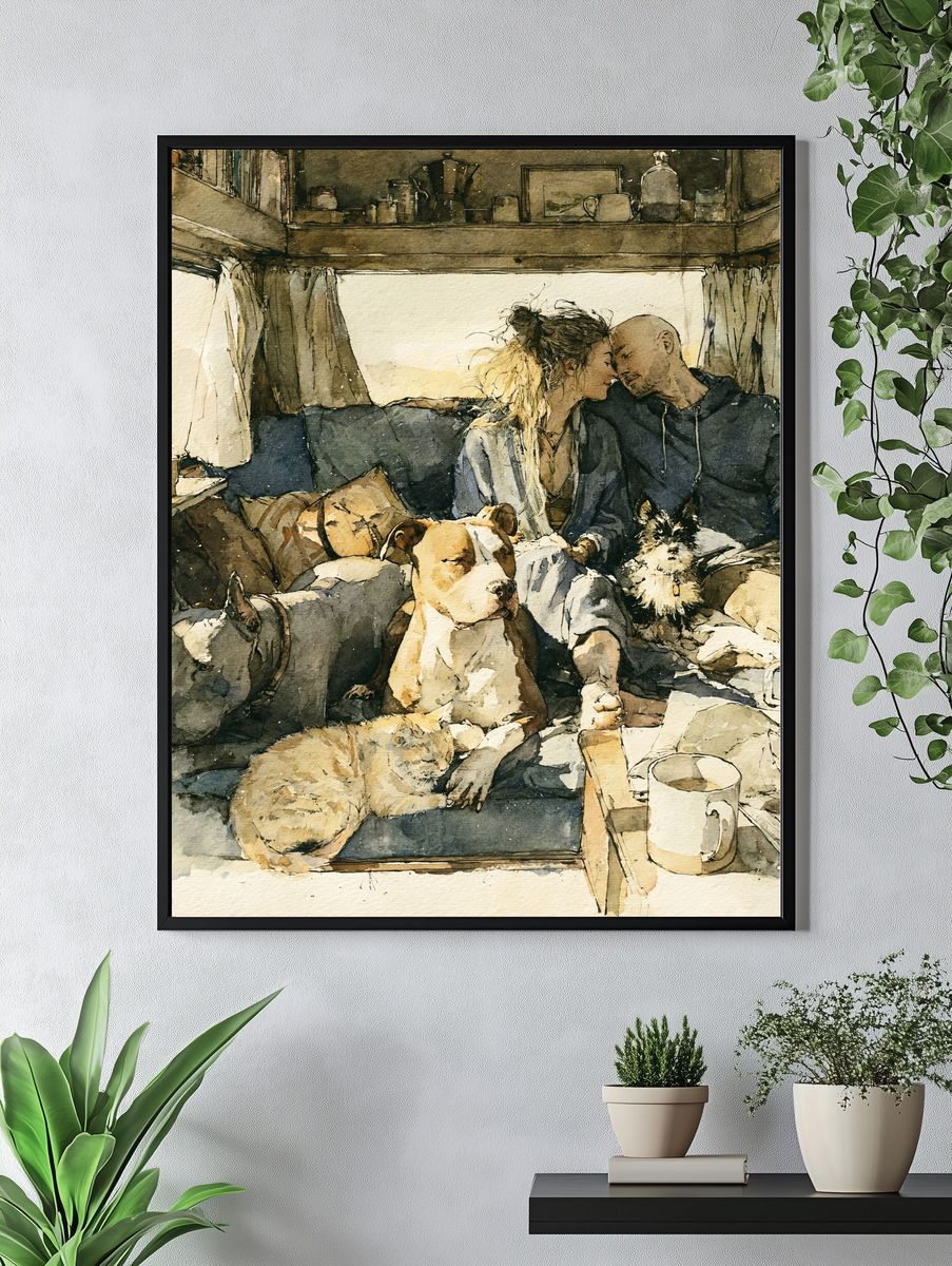 Cozy Van Life with Dogs Print. — room view 4