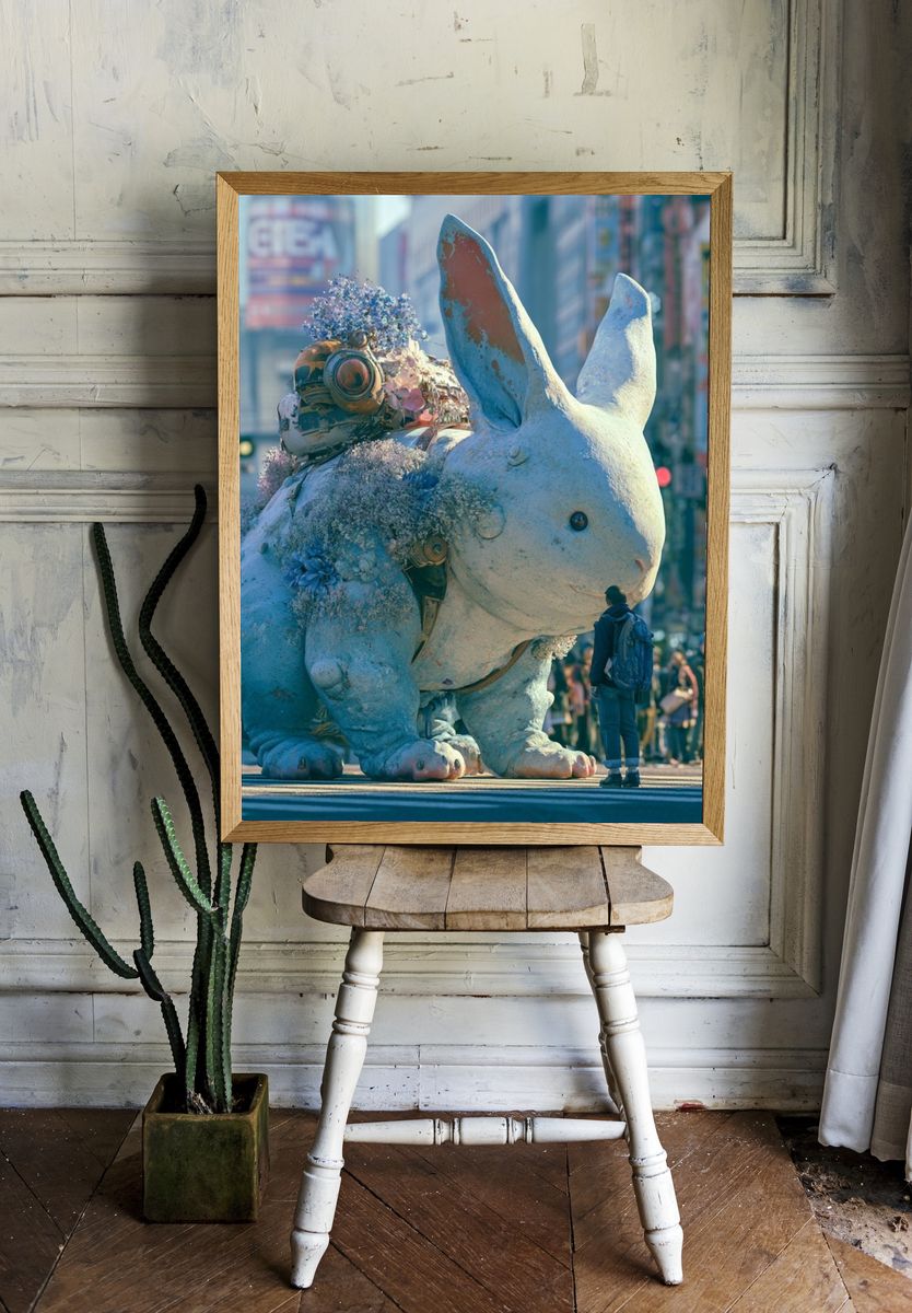 Surreal Giant Rabbit City Poster. — room view 1