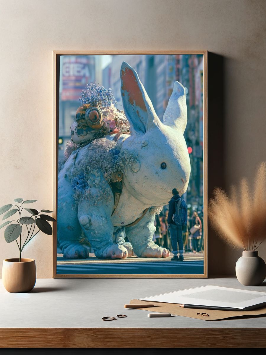 Surreal Giant Rabbit City Poster. — room view 2