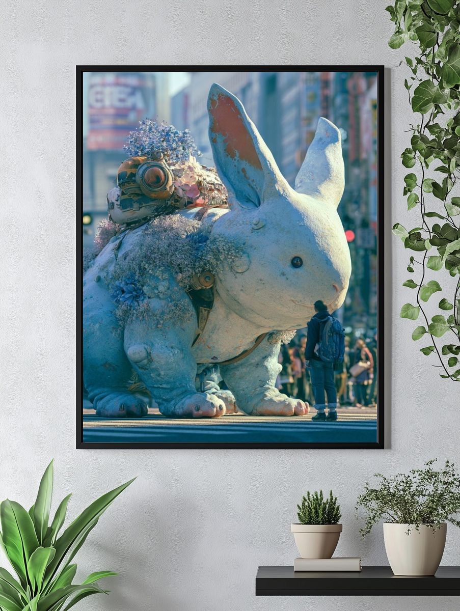 Surreal Giant Rabbit City Poster. — room view 4