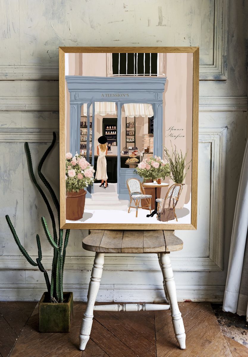 Paris Café Street Scene Illustration Poster. room preview