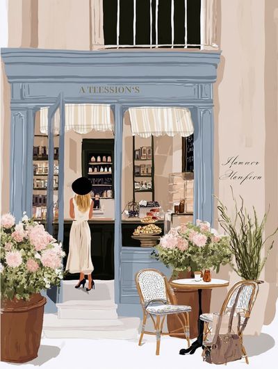 Paris Café Street Scene Illustration Poster. poster