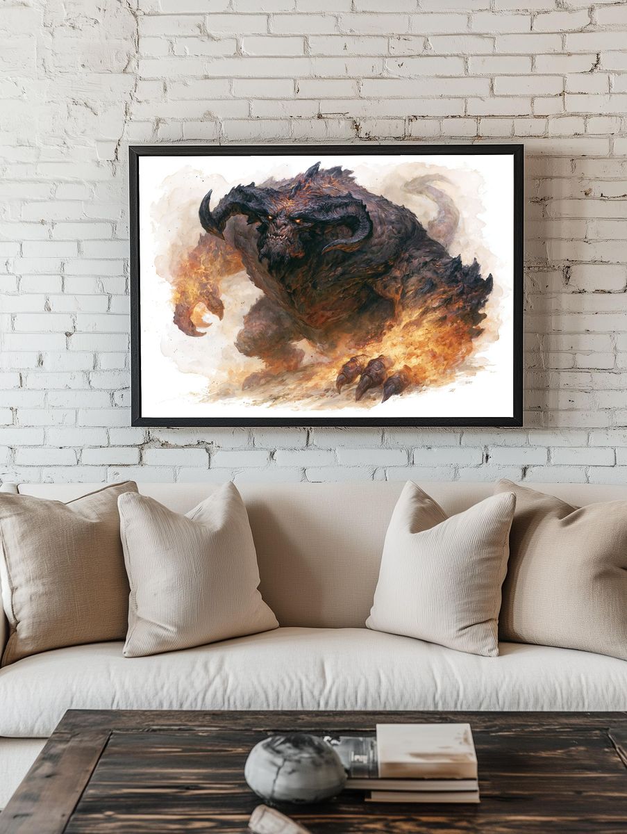 Fiery Demon Beast Illustration Poster. — room view 1