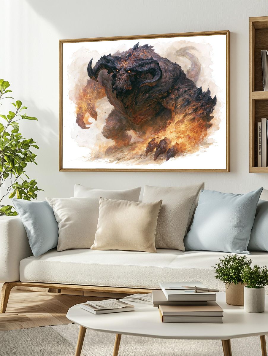 Fiery Demon Beast Illustration Poster. — room view 2