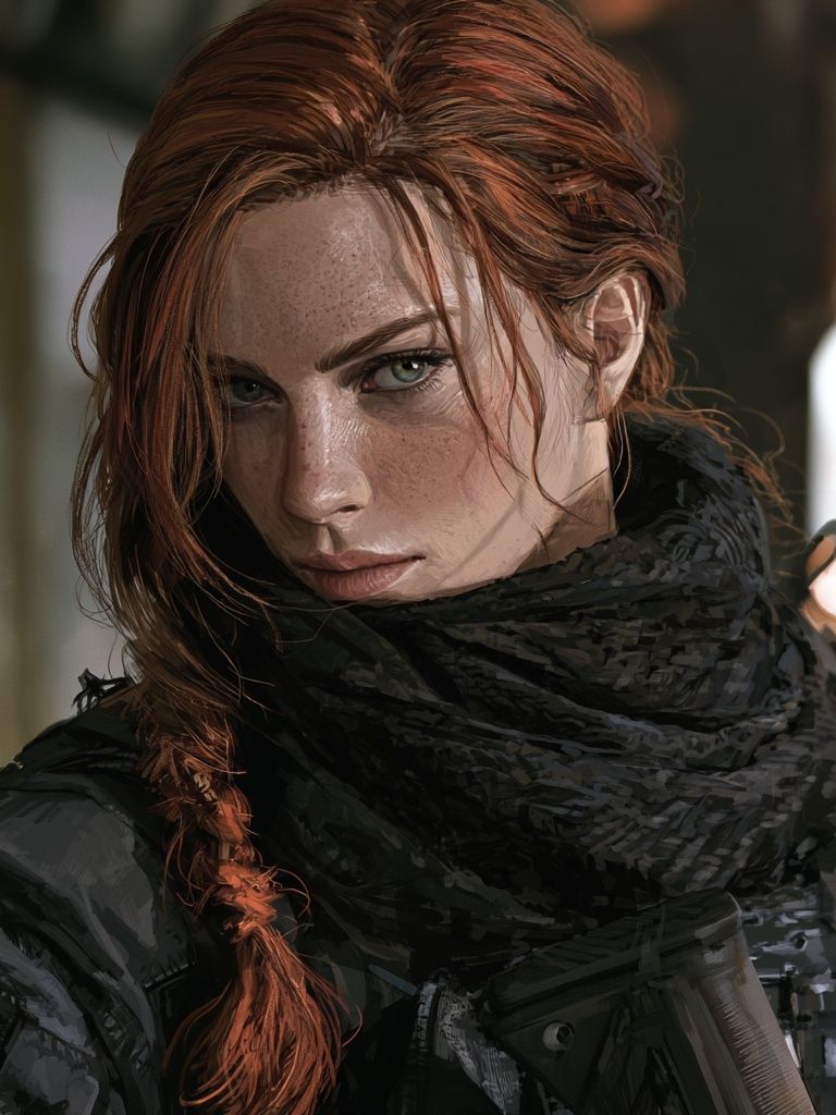 Red-Haired Warrior Portrait Print. poster — illustration art