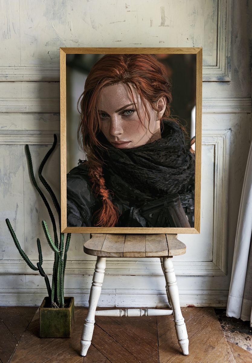 Red-Haired Warrior Portrait Print. — room view 1
