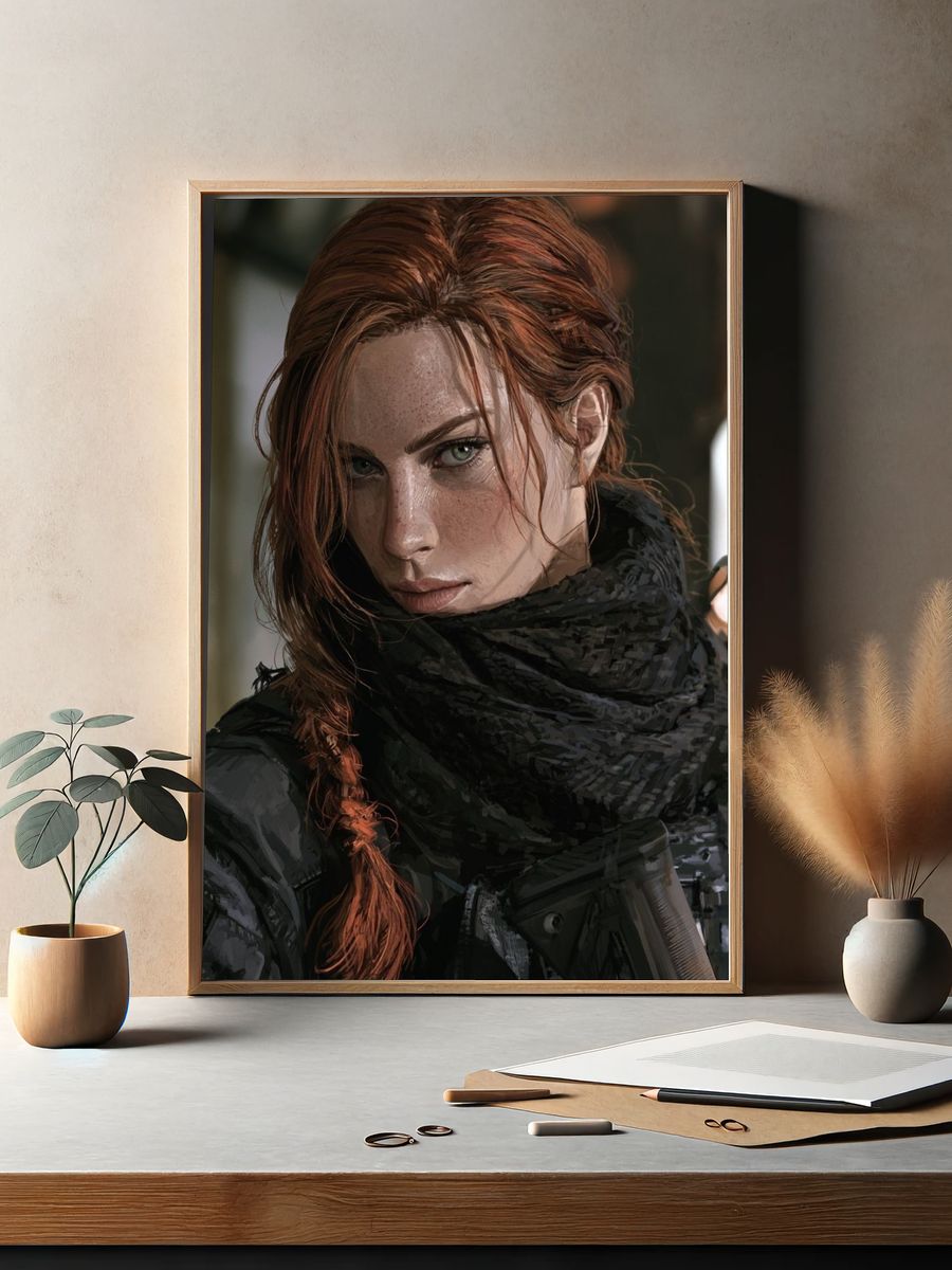 Red-Haired Warrior Portrait Print. — room view 2