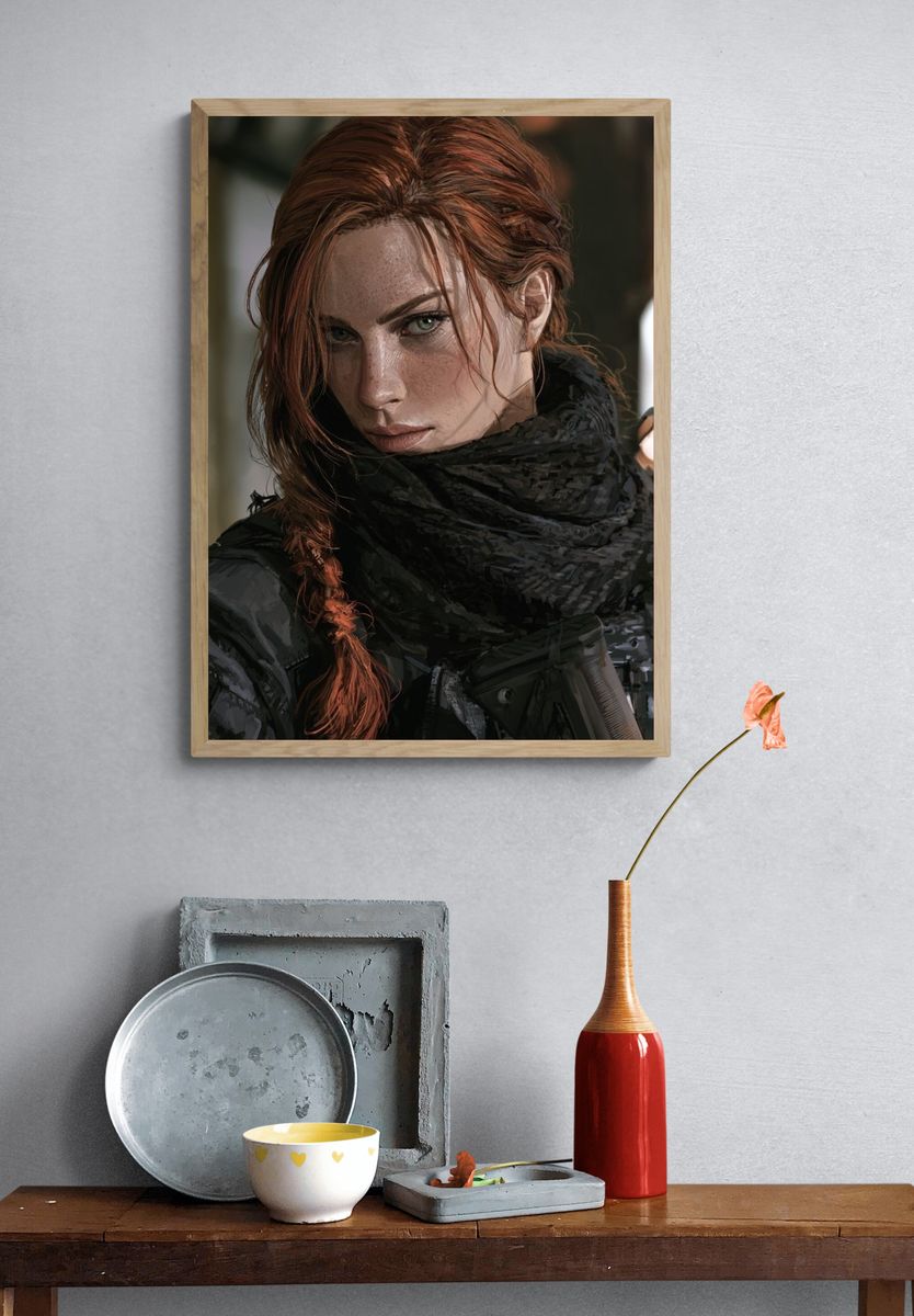 Red-Haired Warrior Portrait Print. — room view 3