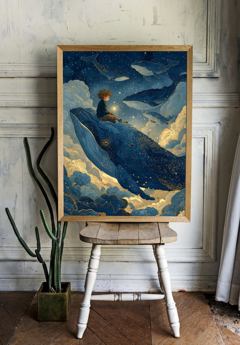 Boy on Whale Dreamscape Poster. — room view 1