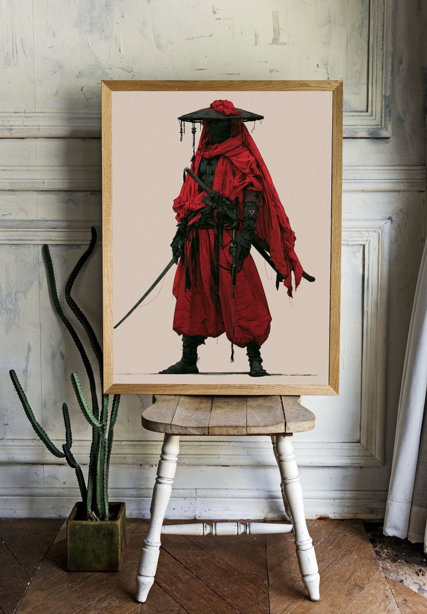Samurai Warrior Illustration Poster. — room view 1