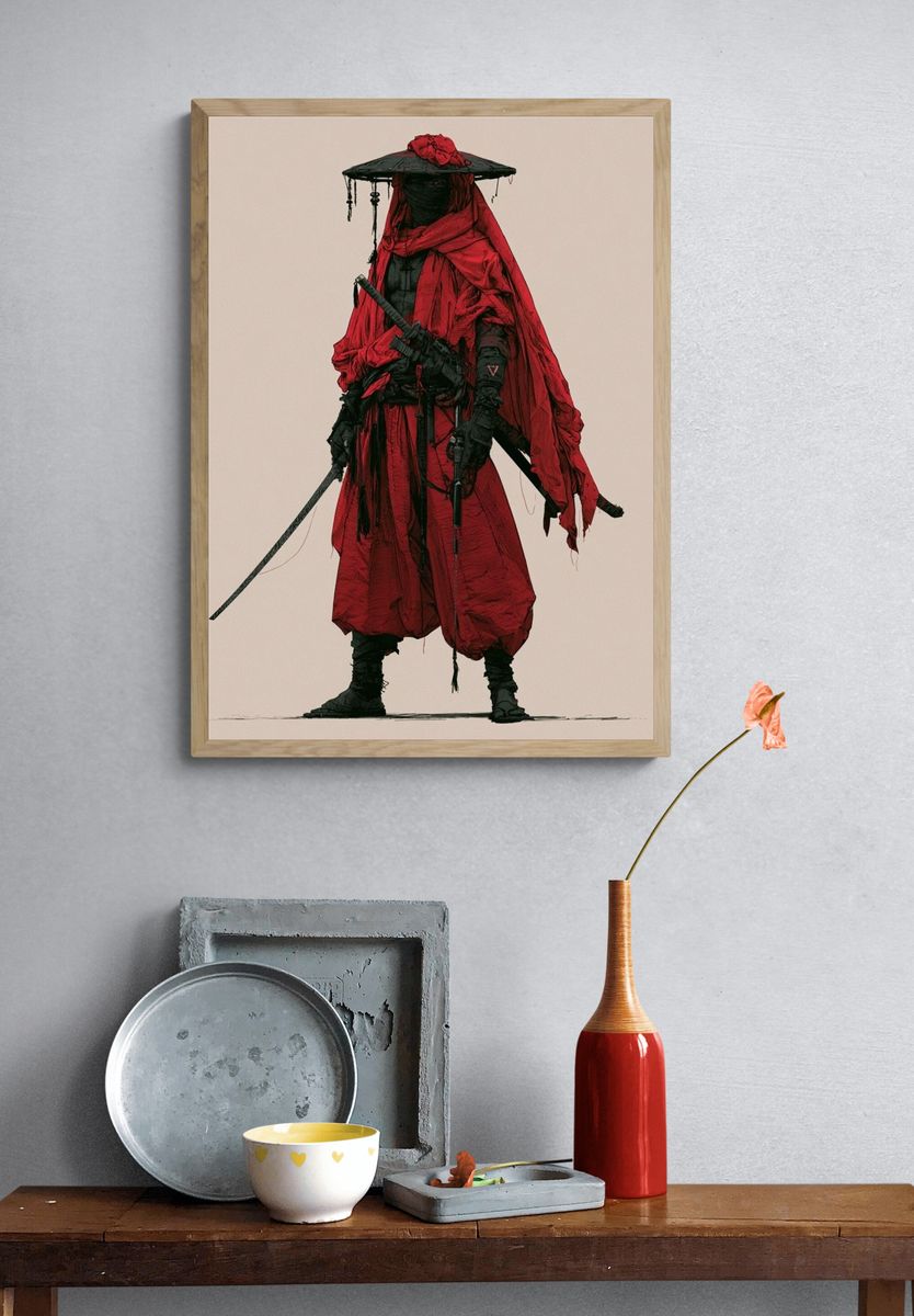 Samurai Warrior Illustration Poster. — room view 3
