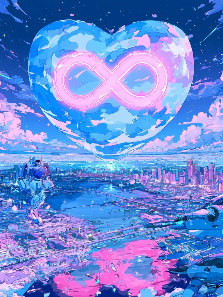 Neon Infinity Heart Cityscape Print. poster detail