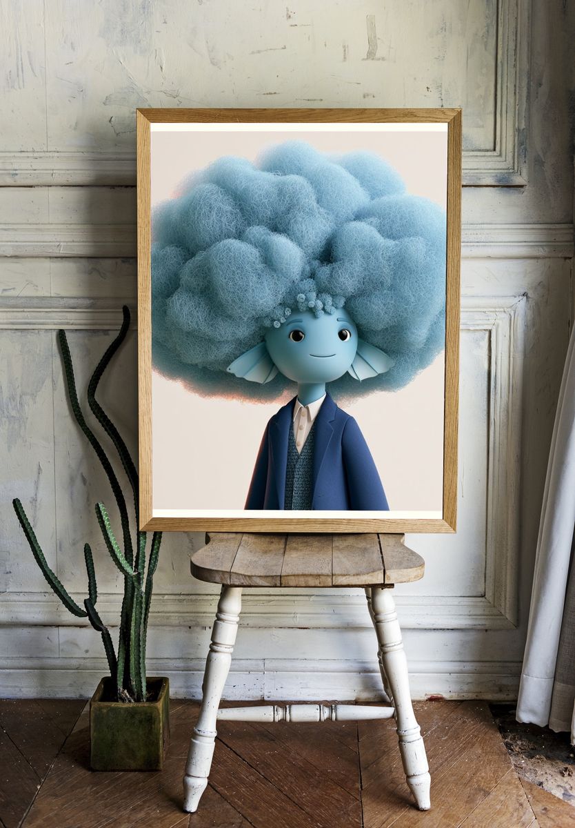 Blue Cloud Character Illustration Poster. room preview