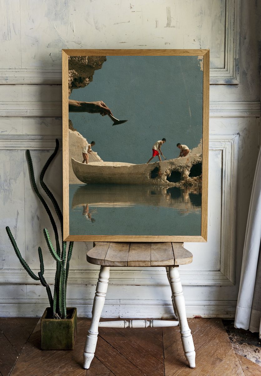 Surreal Boat Repair Illustration Print. room preview