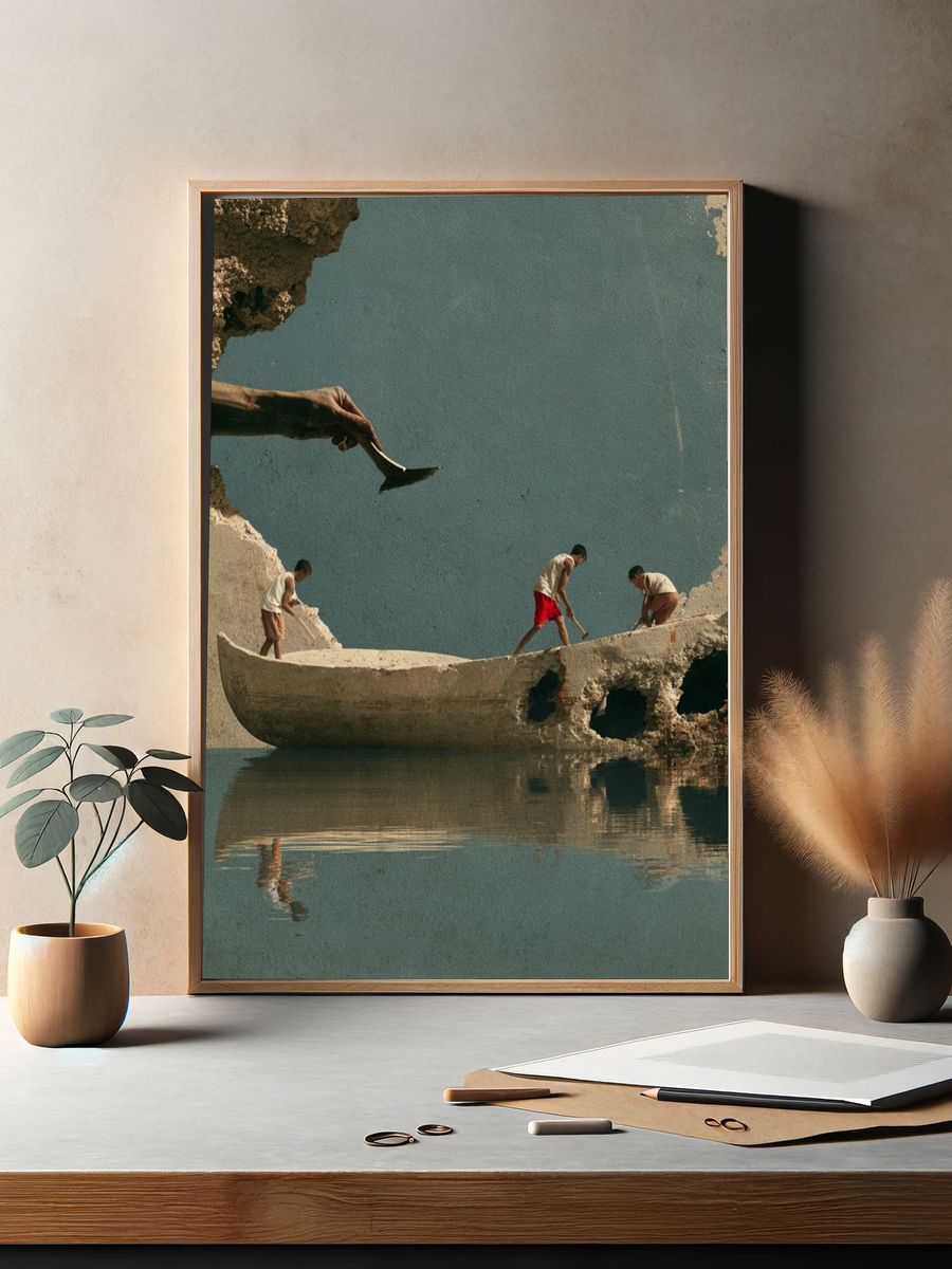 Surreal Boat Repair Illustration Print. — room view 2