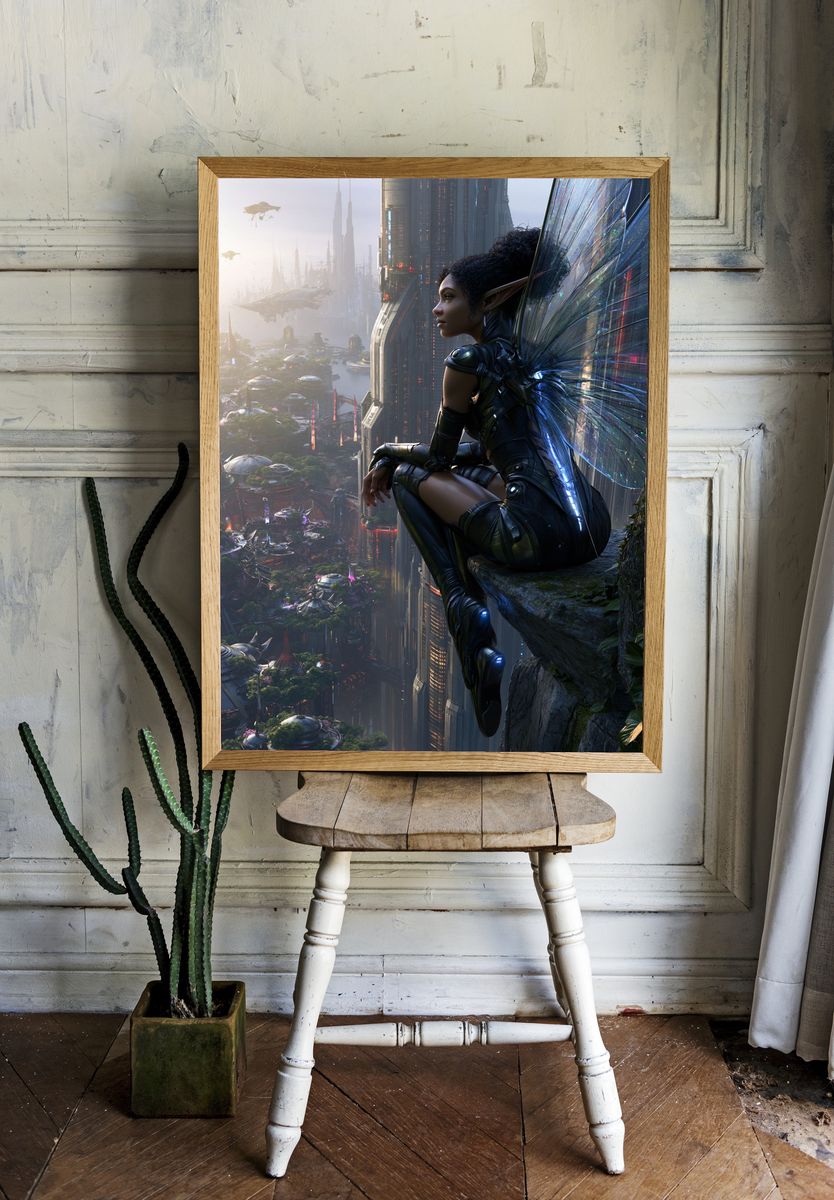 Futuristic Fairy Cityscape Print. — room view 1