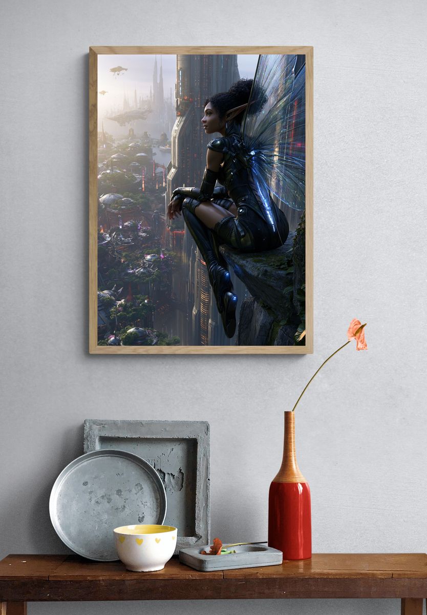 Futuristic Fairy Cityscape Print. — room view 3