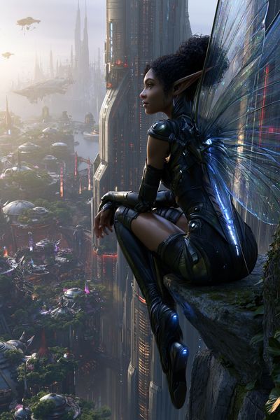 Futuristic Fairy Cityscape Print. poster print