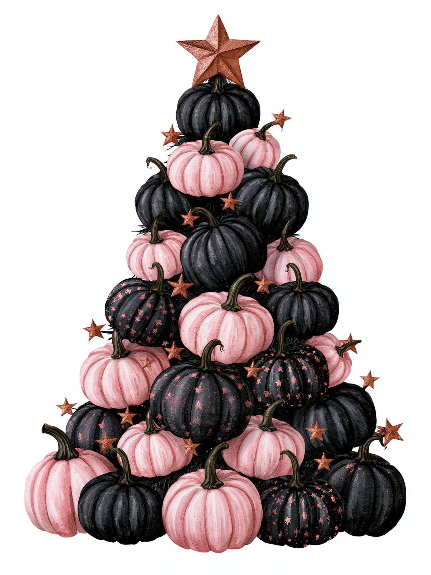 Pink and Black Pumpkin Tree Print. poster detail